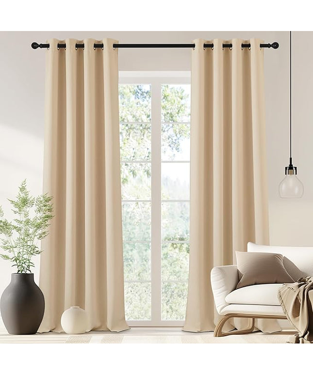 NICETOWN 90 inch Curtain Privacy for Doorway - Thermal Insulated Grommet Window Treatments Room Darkening Sound Reducing for Bedroom/Home Office (Biscotti Beige, 1 Panel, W46 x L90)