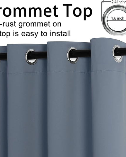 JIUZHEN Dusty Blue Blackout Curtains for Bedroom, Light Blocking and Noise Reducing Grommet Curtains for Living Room Darkening Curtains, Set of 2 Window Curtain Panels, 38 x 63 Inch Length