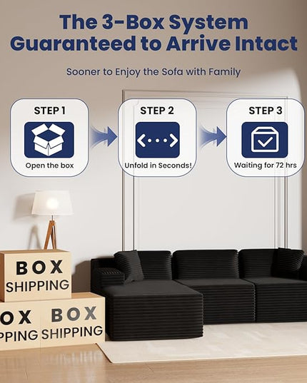 Bashaw 108" Cloud Sectional Couch Sofa with L-Shape Chaise, Modern Modular Sofa Couch Upholstered Couches for Living Room Bedroom, No Assembly Required (Black, L Shape)