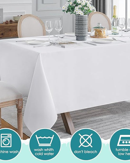 VidaFete Tablecloth 60 * 102inch 10 Pack Rectangle Table Cloth Polyester, Stain Wrinkle Resistant Dining Table Cover for Kitchen Dinning Party Wedding Rectangular Tabletop Buffet Decoration(White)