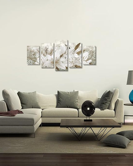 LUDUHU White Orchid Flowers Canvas Print - Abstract Floral Wall Art Painting Decor for Home Decoration Artwork Picture Bedroom (B,Oversize 40x20inch)