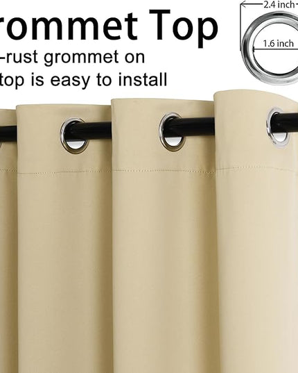 JIUZHEN Light Beige Blackout Curtains with Tiebacks - Thermal Insulated, Light Blocking and Noise Reducing Grommet Curtain Drapes for Bedroom and Living Room, Set of 2 Panels, 38 x 54 Inch Length