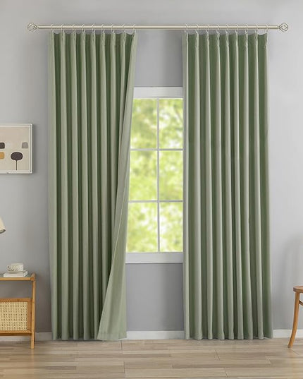 DONREN Sage Green Pinch Pleated Blackout Curtains with Hooks - 90 inch Length Room Darkening Thermal Insulated Window Curtain Panels for Living Room Bedroom 2 Panel 40" Wx90 L