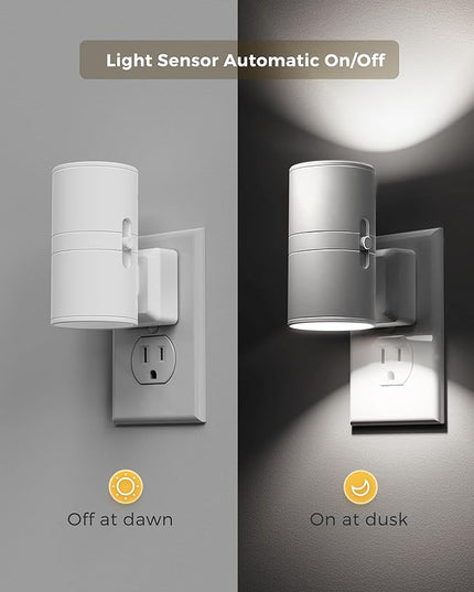 L LOHAS LED Bright Night Light, Night Lights Plug into Wall, Daylight White, Dimmable Nightlight Plug in White Shade, Light Sensor, Decorative LED Nightlights for Hallway Bathroom Kitchen, 2 Pack