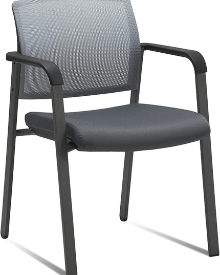 CLATINA Mesh Back Stacking Arm Chairs with Upholstered Fabric Seat and Ergonomic Lumber Support for Office School Church Guest Reception Grey