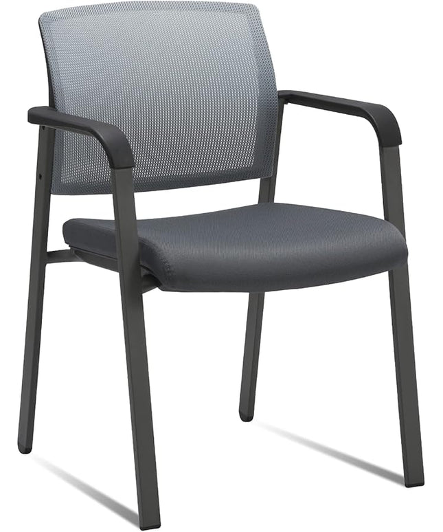 CLATINA Mesh Back Stacking Arm Chairs with Upholstered Fabric Seat and Ergonomic Lumber Support for Office School Church Guest Reception Grey