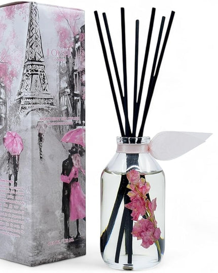 LOVSPA Reed Diffuser Set, Pink Tuberose Scented Oil Diffuser with Sticks, Home Fragrance Accessories for Bathroom Shelf Decor, Aroma Diffusers for Home or Office Desk, USA Made