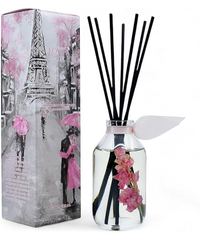 LOVSPA Reed Diffuser Set, Pink Tuberose Scented Oil Diffuser with Sticks, Home Fragrance Accessories for Bathroom Shelf Decor, Aroma Diffusers for Home or Office Desk, USA Made