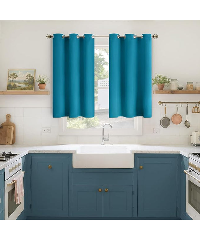 YoungsTex Teal Blue Blackout Curtains 40 Inch Length for Kitchen Window - Short Thermal Insulated Drapes with Grommet Room Darkening for Bathroom Bedroom Window, 2 Panels, 42 x 40 Inch