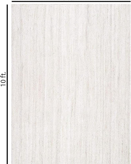 FRELISH DECOR Handwoven Jute Area Rug - Off-White Rectangular Rustic Vintage Beige Braided Reversible Rug - Eco Friendly Rug for Bedroom - Kitchen - Living Room - Farmhouse (8'x10' - Off-White)