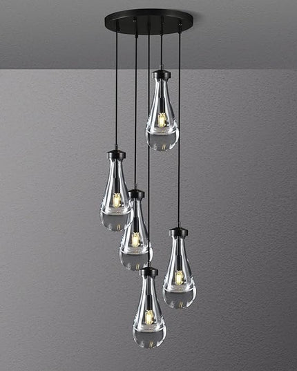 Bronze 5 Light Raindrop Chandeliers, Black Cluster Pendant Light Teardrop Dining Room Light Fixture Pendant Lights Kitchen Island, Hanging Ceiling Pendant Lighting for Entryway Living Room