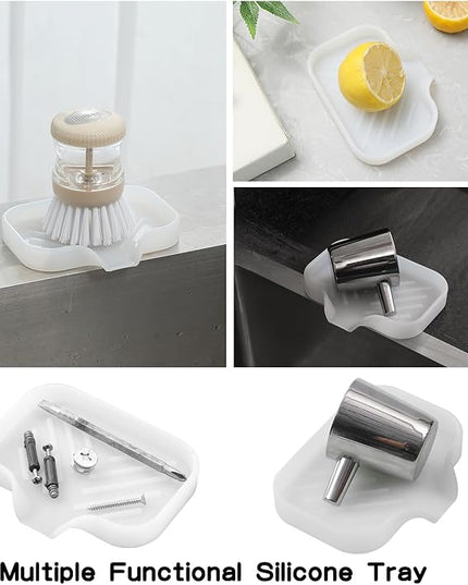 Silicone Bathroom Soap Dishes with Drain Spout-Bathroom and Kitchen Sink Organizer,Sponge Holder,Dish Soap Tray,Perfect for Dispenser,Scrubber,Bottle,Cup on Counter Translucent 4.9"×3.2"