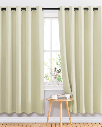 NICETOWN Room Darkening Curtains Panels for Bedroom - Energy Saving Thermal Insulated Solid Ring Top Light Blocking Window Drapes for Flat (Beige, 2 Panels, 66 x 72 Inch)