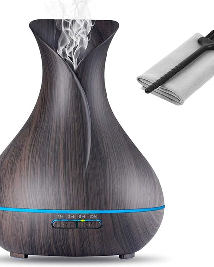 Aroma Essential Oil Diffuser, 400ml Ultrasonic Cool Mist Humidifier with Waterless Auto Shut-Off and Cleaning Kit for Home, Yoga, Office, Spa, Bedroom, Baby Room - Wood Grain