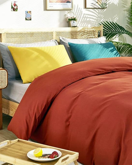CLOTHKNOW Terracotta Queen Comforter Set 3Pcs Burnt Orange Bedding Comforter Sets Caramel Queen Comforter Soft Rust Comforter with 2 x Pillow Cases