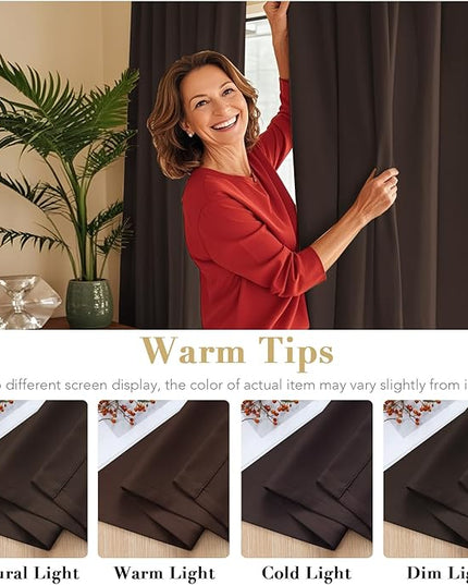 H.VERSAILTEX Blackout Curtains Thermal Insulated Window Treatment Panels Room Darkening Blackout Drapes for Living Room Back Tab/Rod Pocket Bedroom Draperies, 52 x 63 Inch, Chocolate Brown, 2 Panels