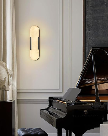 Alabaster Wall Sconce, 13.8" Natural Marble Wall Sconce, Black Alabaster Sconces, Indoor Modern Bathroom Sconces Wall Lighting for Living Room, Bedroom, Hallway, Stairs
