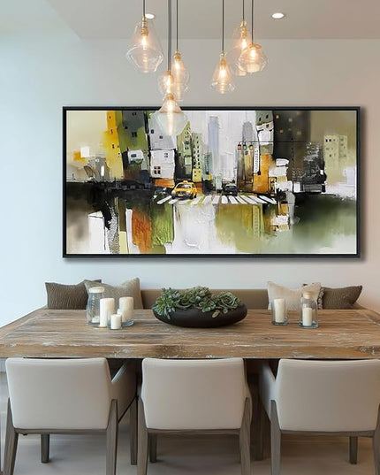 HGUAOA Abstract Canvas Wall Art for Living Room - Modern Wall Art for Office & Bedroom - Yellow City Wall Pictures for Above Bed Decor - Large Canvas Artwork for Home Decor 29×58IN