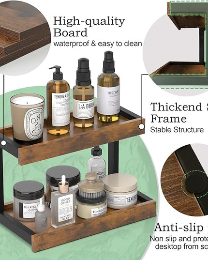MARTY 2 Tier Spice Rack Organizer for Countertop, 15.8''L Coffee Station/Bathroom Organizer Countertop, Counter Shelf Desktop Storage Organizer for Kitchen, Bedroom, Office (Rustic Brown)