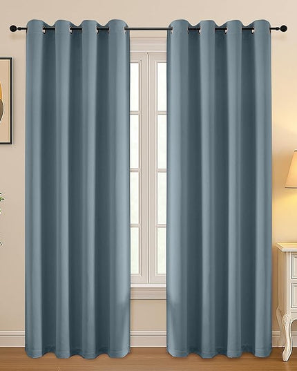 Simplebrand Stone Blue Curtains for Bedroom Living Room 72 Inches Long 2 Panels Set, Room Darkening Thermal Insulated Curtains & Drapes, Solid Grommet Noise Reducing Window Treatment, W50 x L72 Inch