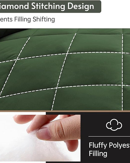 MUXHOMO 7 Pieces King Comforter Set, Reversible Bed in a Bag King Size, All Season Bedding Set with Comforter, Flat Sheet, Fitted Sheet, Pillowcases & Shams, Dark Green & Light Green