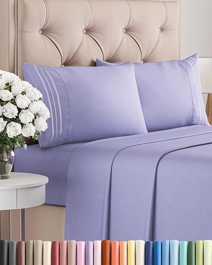 Queen Size 4 Piece Sheet Set - Comfy Breathable & Cooling Bed Sheets Set - Hotel Luxury Bedding for Women, Men, Kids, Teens, Boys & Girls - Deep Pockets, Ultra-Soft, Wrinkle Free - Oeko-Tex - Lavender