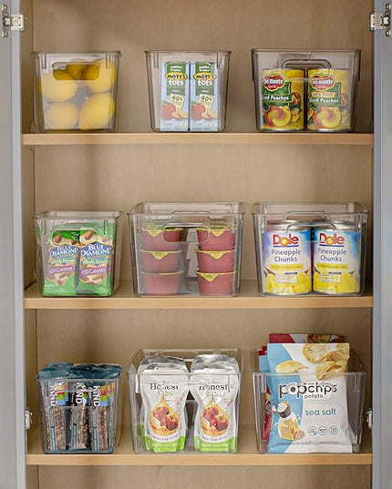 Sorbus 8 Pack Medium Clear Plastic Storage Bins, Clear Organizer Bins with Handle for Kitchen, Pantry, Cabinet, Refrigerator, Craft, Toys, Clothes, Closet, Under Sink, Bathroom Organizers and Storage