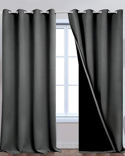Yakamok 100% Blackout Lined Panels, Thermal Insulated Blackout Curtains for Bedroom, Heat Blocking Drapes for Living Room(52Wx108L, Dark Grey, 2 Panels)