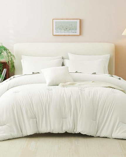 CozyLux Full Size Comforter Set Ivory, 7 Pieces Bed in a Bag Full Comforter Set with Sheets, Soft Bedding Set with Down Alternative Comforter, Fitted Sheets, Flat Sheets, Pillow Shams and Pillowcases