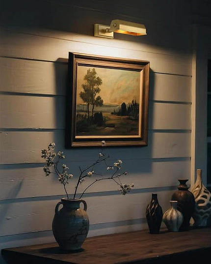 Picture Lights for Wall Hardwired, 8" Brass Picture Light, Brush Gold Art Light, 2700k Dimmable Gallery Lights, Vintage Wall Picture Light Painting Light for Artwork Poster Portrait Display