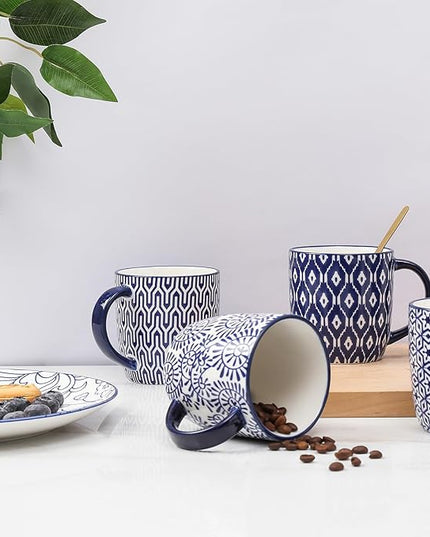 Selamica 10 OZ Coffee Mugs Set of 4, Small Coffee Cups Ceramic with Handle, Coffee Mug for Cappuccino Latte Cocoa Milk Tea, Dishwasher Microwave Safe,Vintage Blue