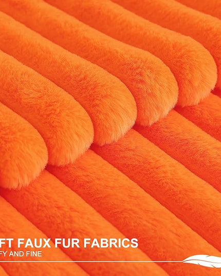 Pallene Faux Fur Plush Fall Throw Pillow Covers 12x20 Set of 2, Luxury Soft Fluffy Striped Decorative Pillow Covers for Sofa, Couch, Living Room, Burnt Orange