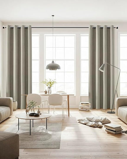 ChrisDowa 100% Blackout Sand Solid Curtains 96 Inches Long 2 Panels for Bedroom Living Room,Farmhouse Room Darkening Thermal Insulated Soundproof Grommet Top Window Treatment Drapes,52x96