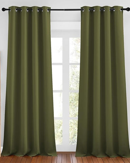 NICETOWN Olive Curtains 96 inches Long, Grommet Thermal Insulated Room Darkening Curtains Privacy Window Treatments for Boys Room/Living Room, W46 x L96, 2 Panels