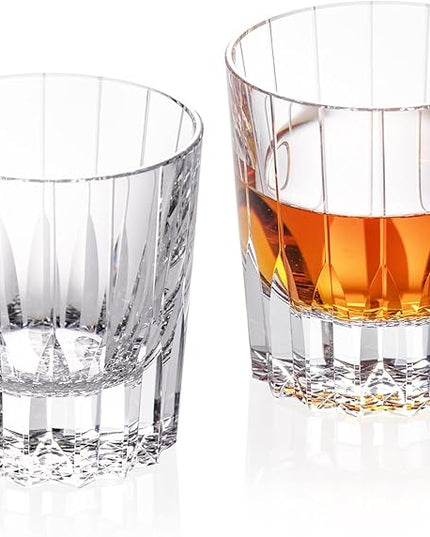 KAMMAK Crystal Whiskey Glasses Set of 2, Handcrafted 7.1oz Old Fashioned Glasses Stemless, Luxury Hand Blown Cocktail Glasses, Scotch Cup for Women, Men Gift for Bourbon Barware, Home Bar
