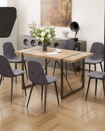 7 Piece Dining Table Set for 6,Modern 55'' Rectangle Wood Dining Table and Fabric Dining Chairs 6,Kitchen Table and Chairs for 6,Ideal for Kitchen Dining Room