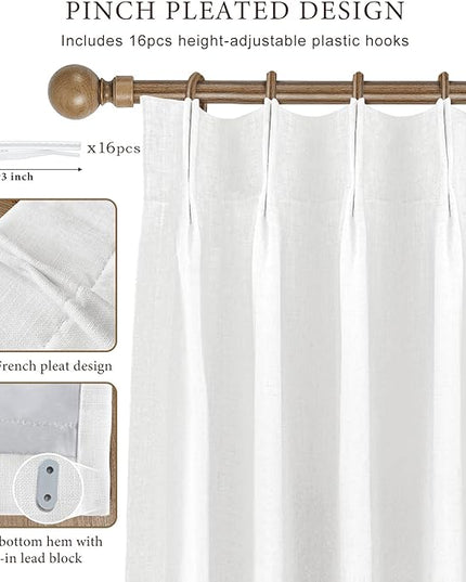 Pinch Pleated Rayon Blend Blackout Curtains for Bedroom - Ivory Full Black Out Curtains 90 Inch 2 Panels Set for Living Room Darkening Thermal Window Curtain Drapes with 16pc Hooks