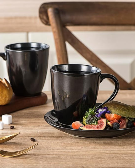 vicrays Coffee Mug Set, 12 Ounce, Ceramic Mug for Men, Women, Unique Glazed Mugs with Handle for Coffee, Tea, Milk, Cocoa, Cereal - Set of 6 Black