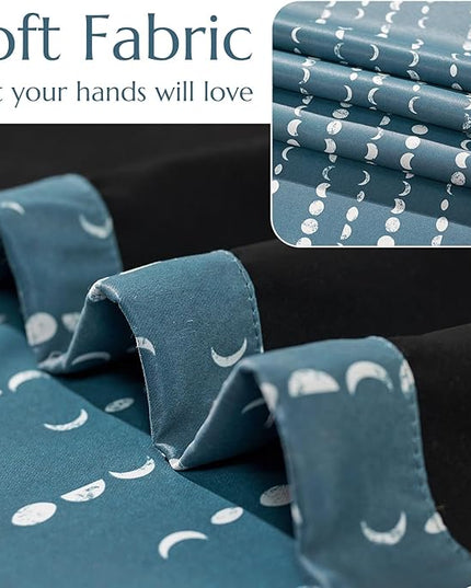 jinchan 95% Blackout Bohemian Moon Phase Print 84 Inch Long Blue Curtain Suitable for Bedroom, Living Room, Nursery, Farmhouse, Pole Mouth, Back Label, Insulated Window Treatment Set 2 Panels