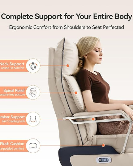 M80A Dual Motor Electric Executive Office Chair with Footrest, Comfortable Reclining Office Chair Wide Seat, Big and Tall Ergonomic Leather Home Office Desk Chair (Beige,Multi-Functionality)