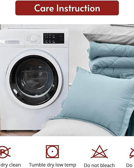MUXHOMO 7 Pieces King Comforter Set, Reversible Bed in a Bag King Size, All Season Bedding Set with Comforter, Flat Sheet, Fitted Sheet, Pillowcases & Shams, Greyish Blue & Light Grey