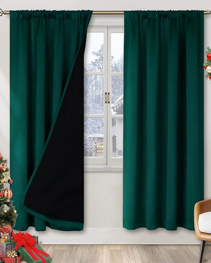 BGment Full Blackout Curtains for Living Room 72 Inch Length 2 Panels Set, Christmas Thermal Insulated Room Darkening Soundproof Rod Pocket Window Curtains for Bedroom, 52 Inch Wide, Emerald