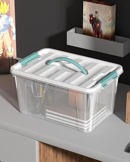 Ramddy 6-Pack 14 Quart Plastic Storage Bin with Handle, Clear Latching Container Box