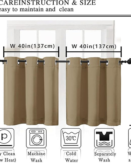Simplebrand Taupe Short Kitchen Curtains 24 Inch Length 2 Panels Set, Small Windows Room Darkening Curtain for Bathroom, Cabinet, Basement, RV Camper, Thermal Insulated Short Drapes, 40 x 24 Inch