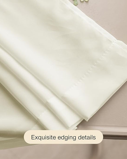 Anmao Non-See-Through Cream Privacy Semi Sheer Curtains for Living Room 54 Inch Length 2 Panels Set, Light Filtering That Let Light in Rod Pocket Window Drapes for Bedroom, 52W x 54L, Beige Yellow
