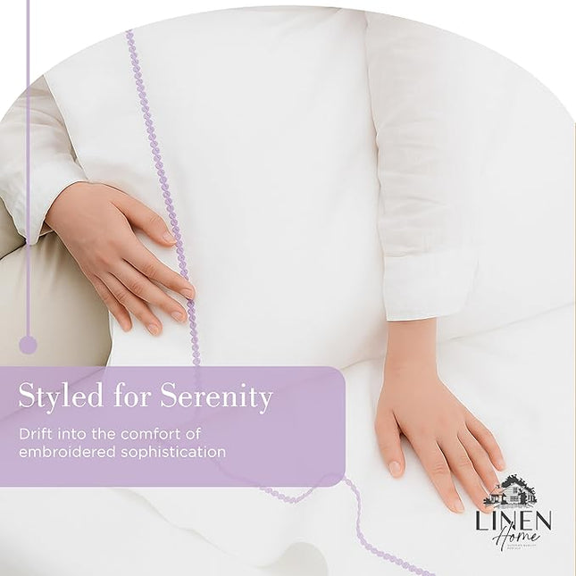 Linen Home 100% Cotton Percale Pearl Stitch Pillowcases Queen/Standard Size, Mauve Lavender, 2 Pieces of Pillow Case, Crisp and Cool Strong Bed Linen, 20 inches X 30 inches