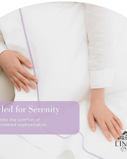 Linen Home 100% Cotton Percale Pearl Stitch Pillowcases King Size, Mauve Lavender, 2 Pieces of Pillow Case, Crisp and Cool Strong Bed Linen, 20 inches X 40 inches