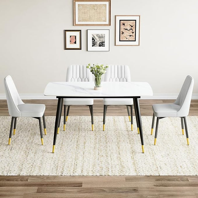 50'' Dining Table Set for 4, Dining Room Sets for 4, Sintered Stone Dining Table Chairs Set of 4, Easy to Assemble，Suitable for Small Spaces