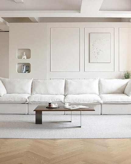 JACH 162" Cloud Sectional Couches for Living Room, Modular Sectional Sofa, Down Fill Couch Sectional, Cushion Covers Removable, Deep Seat Sofas for Living Room (4 Seats, White)