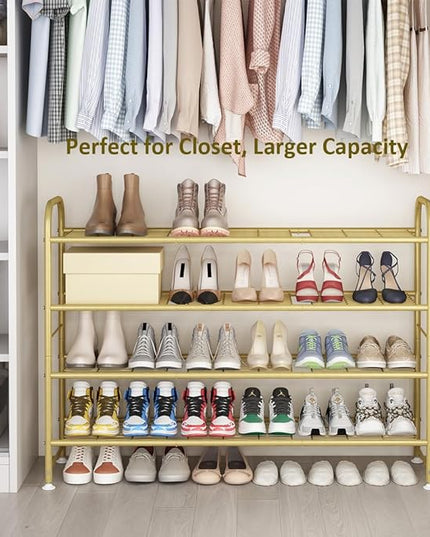 LINZINAR Shoe Rack 4 Tier Storage Organizer for Closet Entryway Metal Gold